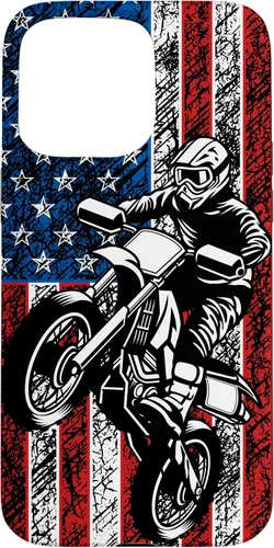 Vista 28 de Funda vintage con bandera estadounidense para iPhone 16 Motocross Dirt Bike
