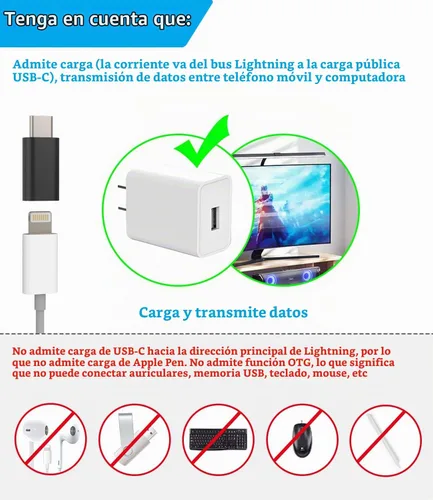 Vista 2 de Adaptador Lightning hembra a USB C macho cargador tipo C (paquete de 3) compatible con iPhone compatible con Samsung Galaxy Note S10 S20 S21 LG 10W
