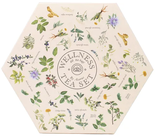 Vista 6 de ACORUS Juego de té Wellness - Paquete variado de té de hierbas naturales, juego de regalo de 6 tés diferentes, 60 bolsas envueltas individualmente