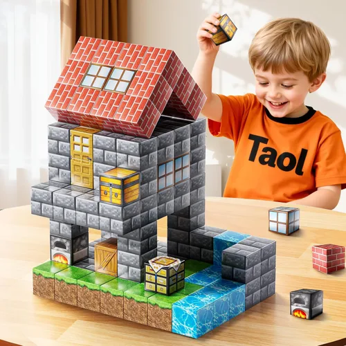Vista 5 de Bloques Magnéticos de Juguete para Niños, 110 PCS Bloques de Construcción Magnéticos, Juguete de Apilamiento Sensorial STEM Montessori para Niños