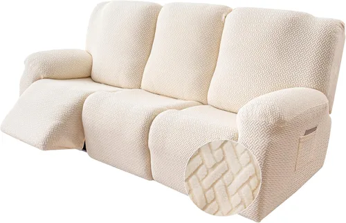 Vista 35 de Genina Funda para Silla Reclinable, Fundas Elásticas para Sillas Reclinables, Fundas para Sofá Reclinable con Rayas Jacquard, Fundas para Sofá