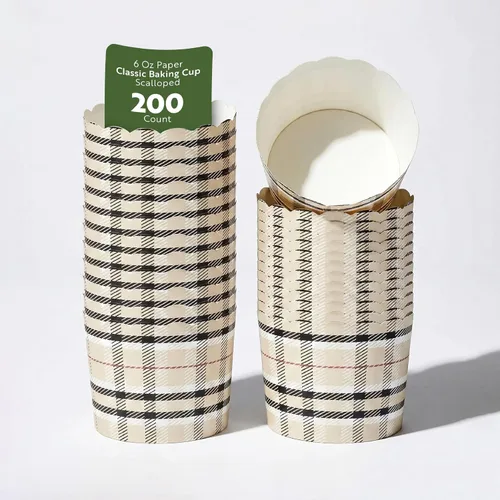 Vista 26 de Restaurantware Paquete de 200 moldes de papel para cupcakes de 3.38 onzas, resistentes a la grasa, festoneados para horno, elegantes tazas