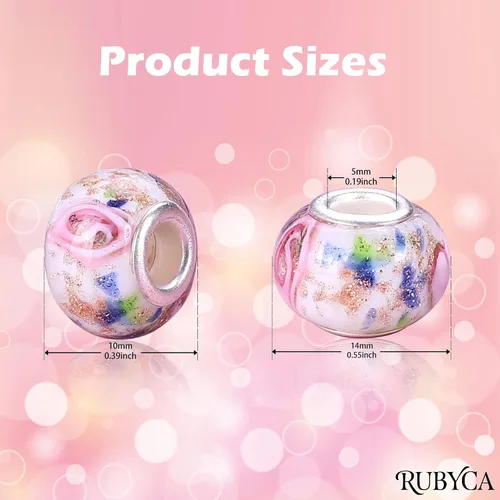Vista 3 de RUBYCA Cuentas de Murano para hacer joyas, cuentas de vidrio de agujero grande para pulseras de cadena de serpiente europea, fabricación de pulseras