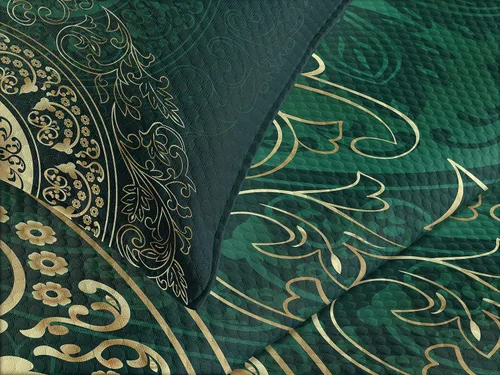 Vista 3 de Lunarable Colcha verde cazador, estilo mandala oriental retro, patrón de remolinos antiguos, diseño de remolinos florales, decorativo, acolchado