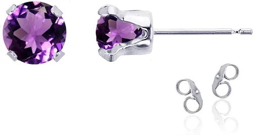 Vista 7 de Aretes de tuerca de plata de ley 925 chapados en oro de 14 quilates macizo, oro amarillo, blanco o rosa de 0.236 in Amatista