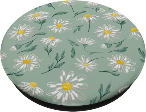 Vista 2 de PopSockets con diseño de flores verdes salvia, margaritas pastel y diseño estético