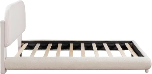 Vista 6 de Cama de Plataforma Tapizada con Forma Curva con Cabecera de Forma Curva, Marco de Cama de Madera Tamaño Full para Dormitorio de Niños y Adultos