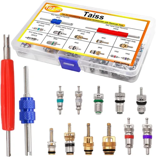 Vista 7 de Taiss Kit de accesorios de núcleo de válvula de aire acondicionado de coche, 102 Uds., con herramienta de extracción de núcleo de válvula, R12