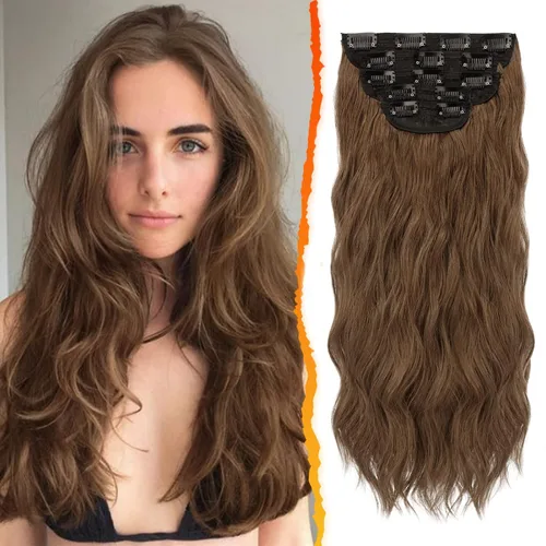 Vista 27 de BARSDAR Extensiones de cabello ondulado con clip negro marrón - 14 pulgadas, extensiones de cabello corto ondulado con clip para mujer - 5 piezas