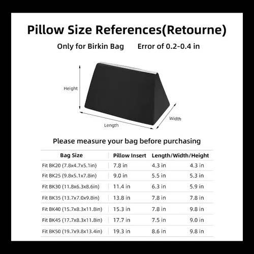 Vista 5 de DGAZ Funda moldeadora de almohada de lujo, espuma viscoelástica, se adapta a Birkin 20/25/30/35/40/45/50 (negro, BK20)
