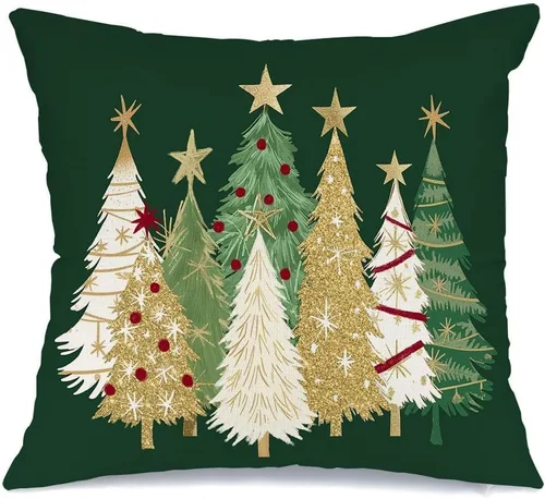 Vista 15 de AACORS Funda de almohada de Navidad de 45.7 x 45.7 cm con árbol de Navidad acuarela y estrellas, decoración festiva de granja de invierno para sofá