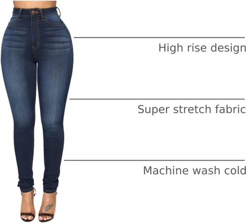Vista 60 de KUNMI - Pantalones de mezclilla clásicos de cintura alta para mujer, elásticos, con efecto de levantamiento de glúteos, ajustados