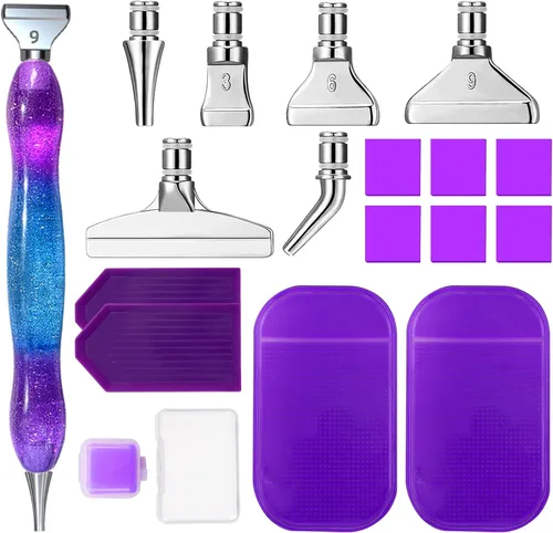 Vista 8 de ZYNERY Kit de 18 bolígrafos de pintura de diamante, puntas de metal y bolígrafos de resina, accesorios de herramientas de pintura de diamante