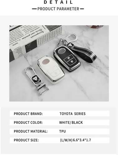 Vista 6 de KUNIO Funda para llavero de automóvil para Toyota Camry Corolla GT86, funda protectora de TPU con 2 botones
