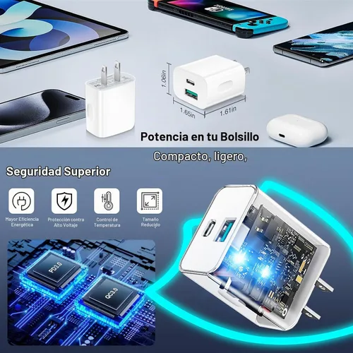Vista 6 de Bloque de carga USB C, paquete de 5 bloques de carga tipo C, caja de carga rápida PD de 20 W, cubo de ladrillo compatible con iPhone 16/15/14 Pro