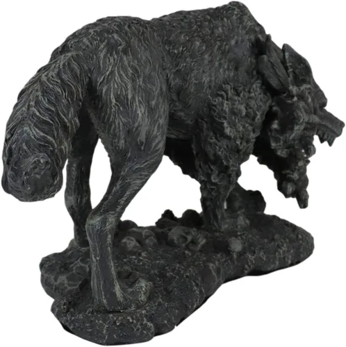 Vista 5 de Ebros Gift Estatua de Fenrir de mitología nórdica vikinga con acabado de piedra sintética, 8.25 pulgadas de largo, figura de lobo gigante Vánagandr