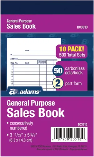 Vista 8 de Adams Libro de ventas de uso general, 2 partes, sin carbono, blanco/canario, 3-11/32 x 5-5/8 pulgadas, 50 juegos/libro, 3 libros (DC3530)