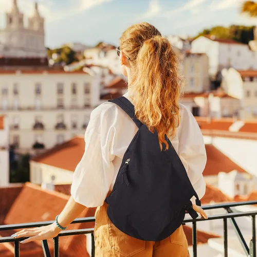 Vista 6 de Mochila de lona para mujer, mochila de viaje para hombre, estilo vintage, para mochilas casuales, Negro C, Mochila casual
