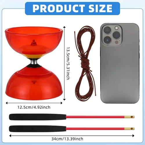 Vista 2 de Lenwen Juego de 3 diábolos chinos Yoyo, 5 rodamientos Pro Diábolos (5 pulgadas) con palos de mano y cuerdas de aleación de aluminio, juguete