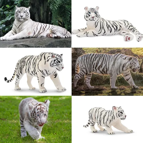 Vista 6 de Toymany 6 figuras realistas de tigres blancos con cachorros de tigre, figuras familiares de animales de la selva de 2 a 6 pulgadas, incluye tigres