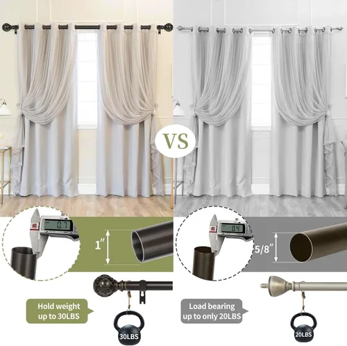 Vista 3 de TANGWIN Barras de Cortina de Granja de Bronce para Ventanas: Barra de Cortina Ajustable de Servicio Pesado de 18-45 Pulgadas para Dormitorio, Sala