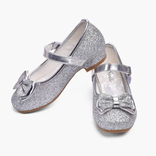 Vista 6 de Stelle - Zapatos de vestir para niñas pequeñas, zapatos de princesa con purpurina y flores, tacón bajo estilo Mary Jane, ideales para fiestas y bodas