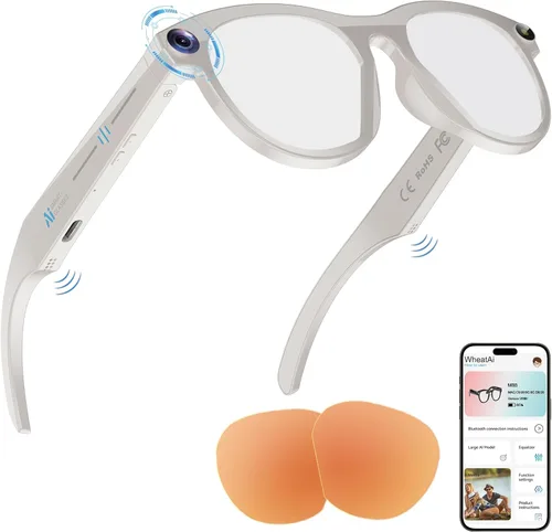 Vista 9 de Gafas Inteligentes con Cámara, Gafas AI, Gafas Bluetooth, Lentes Reemplazables, Batería de 48H para Viajes, Conferencias y Vlogging. Traducción
