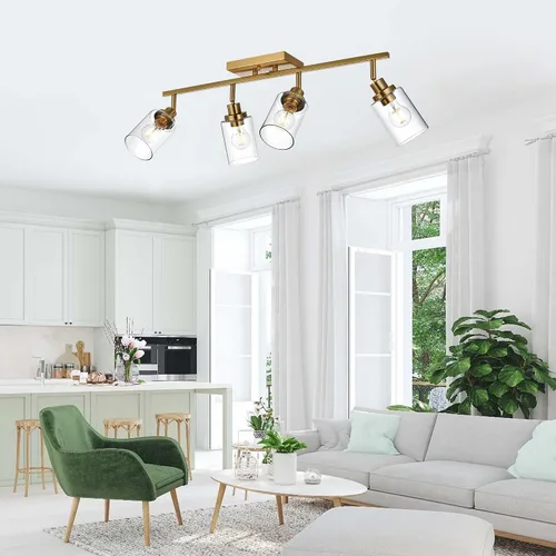 Vista 8 de MELUCEE Kit de Iluminación de Riel de 4 Luces, Luminarias de Latón para Tocador de Baño con Cabezal de Riel Ajustable, Lámpara de Techo Tipo Foco