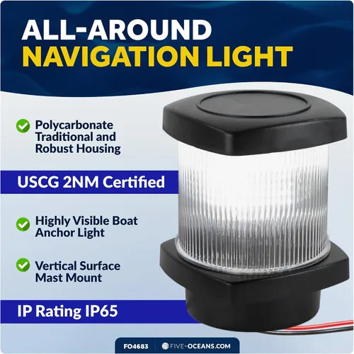 Vista 2 de Five Oceans Luz de anclaje LED, luces de navegación para barcos, carcasa de policarbonato de alto rendimiento, 12 V CC, cumple con la regla USCG 2