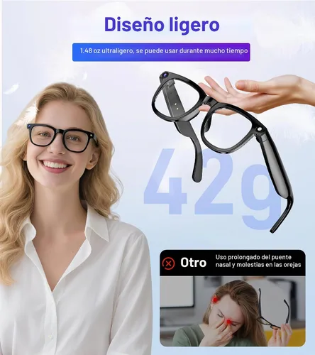 Vista 8 de Gafas inteligentes con cámara y Bluetooth – Gafas de IA para hombres, anti-temblor, traducción en tiempo real, reconocimiento de objetos, asistente