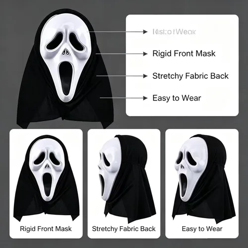 Vista 6 de Máscara completa 3D aterradora de Halloween, máscara de calavera