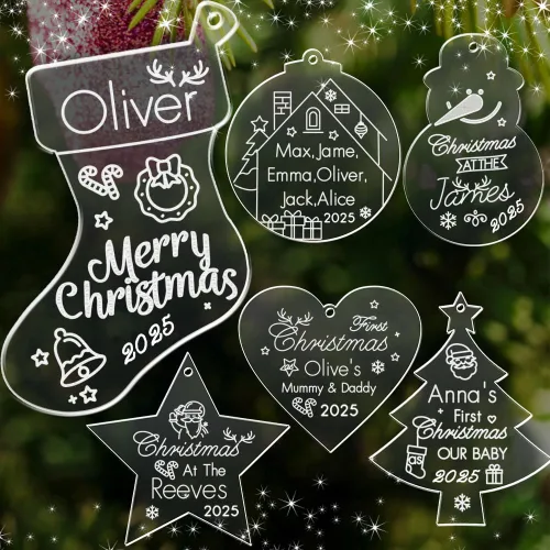 Vista 3 de Adornos personalizados para árbol de Navidad, decoración de Navidad personalizada para el nuevo hogar, nombres grabados de miembros de la familia