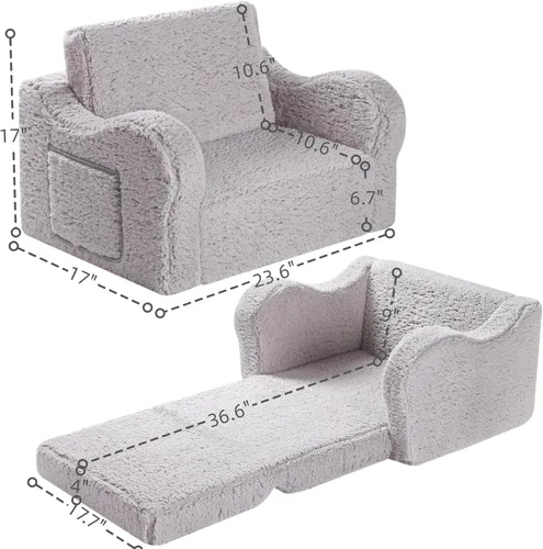 Vista 32 de MOMCAYWEX - Sofá para niños, 2 en 1, plegable, piel de melocotón, color azul