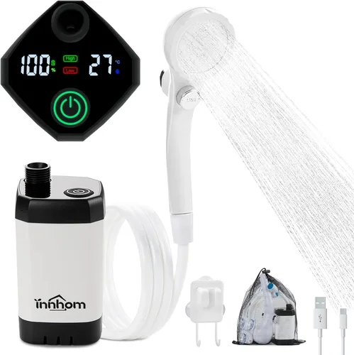 Vista 10 de innhom Ducha portátil para campamento, ducha al aire libre, bomba de ducha de campamento, eléctrica recargable portátil, alimentado por batería