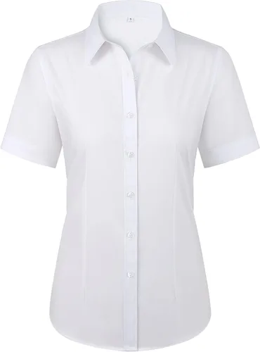 Vista 22 de Siliteelon - Camisas de vestir con protección contra manchas, sin arrugas, de manga corta, color liso, con botones, para mujer