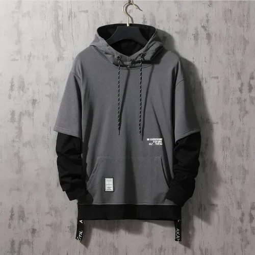 Vista 2 de GURUNVANI Sudadera con capucha de color de contraste para hombre Sudaderas con capucha de patchwork