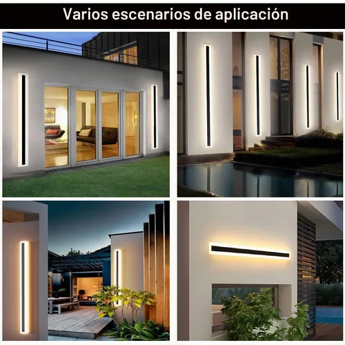 Vista 3 de Paquete de 2 lámparas LED modernas de pared de 23.6 pulgadas de largo, 18 W, impermeable, IP65, blanco cálido, 110 V, lámpara de pared rectangular