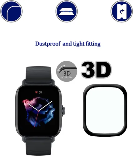 Vista 4 de [Paquete de 3] Protector de pantalla para Amazfit GTS 3, borde curvado 3D, antiarañazos, HD, ultra inastillable, flexible, compatible con Amazfit