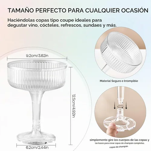 Vista 4 de Paquete de 20 Copas de Champán de Plástico, Copas de Champán de 7oz de Torre de Champán de Plástico Indestructible, Copas de Cóctel de Acrílico