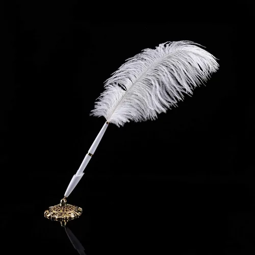 Vista 5 de Tyenaza Pluma de pluma de avestruz retro, pluma de firma de oficina, regalo de cumpleaños personalizado, pluma de avestruz, pluma de agua