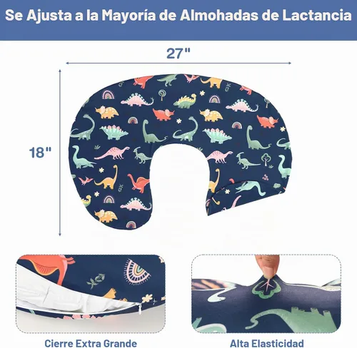 Vista 5 de Funda de almohada de lactancia, funda de almohada de lactancia para bebés, niñas y niños, suave y transpirable, dinosaurio azul (solo funda)