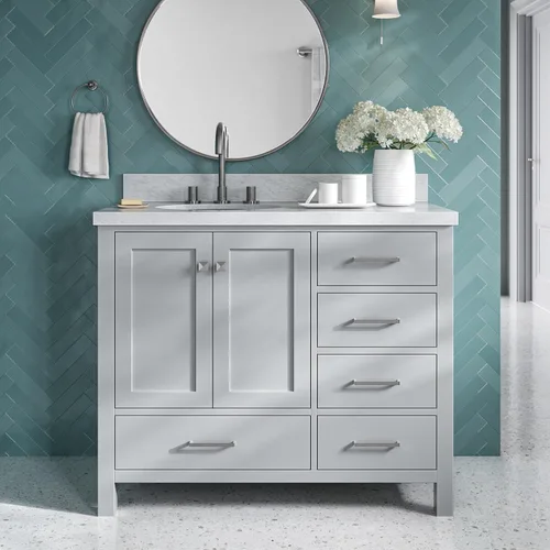 Vista 17 de ARIEL Cambridge - Mueble de baño con lavabo de 36 pulgadas, madera maciza, encimera y salpicadero italiano de mármol de Carrara de 1.5 pulgadas