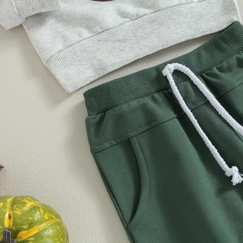 Vista 4 de Hnyenmcko Conjunto de 2 piezas de sudadera de manga larga con letras de calabaza para bebé niño, conjunto de 2 piezas, ropa de otoño Gris-A