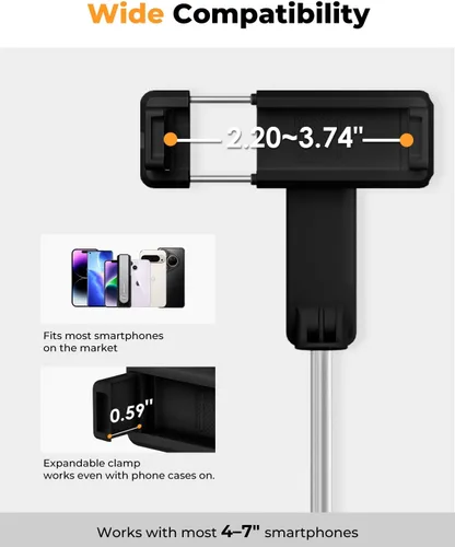 Vista 3 de Palo selfie con control remoto inalámbrico – Palo selfie portátil para iPhone y Android, soporte plegable ligero para teléfono celular