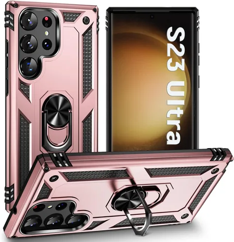 Vista 24 de Funda protectora diseñada para Galaxy S23 con soporte, a prueba de caídas militares, a prueba de golpes, a prueba de polvo, para Samsung S23, rosa