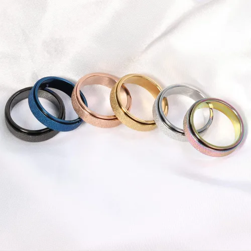 Vista 4 de AmorArtSky Anillo para ansiedad para mujeres y hombres, anillo antiansiedad para aliviar el estrés, anillo giratorio de acero inoxidable de titanio