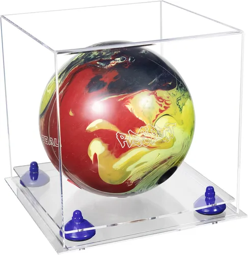 Vista 65 de Better Display Cases Acrylic Bowling Ball Display Case with Mirror Case, Yellow Risers and Clear Base (B33/A028)
