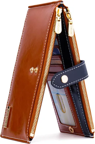 Vista 26 de ANDOILT - Cartera de cuero genuino para mujer con bloqueo RFID para tarjeta de crédito con cremallera