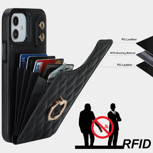 Vista 5 de Folosu Funda compatible con iPhone 12 iPhone 12 Pro con soporte para tarjetas, rotación de 360°, soporte de anillo de dedo con función atril