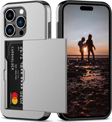 Vista 22 de Nvollnoe Compatible con iPhone 15 Funda con ranura para tarjetas, resistente, protectora de doble capa, a prueba de golpes, ranura oculta